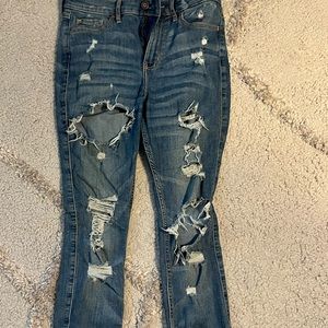 hollister ripped jeans high rise super skinny